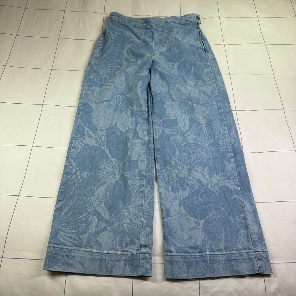 Anthropologie Pilcro Skipper Jeans Womens 28 Blue Floral Side Zip Wide Leg Crop - Picture 3 of 14